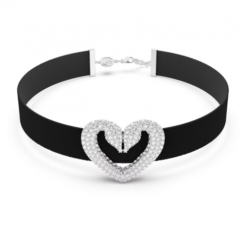 Una Choker, Heart, White, Rhodium plated