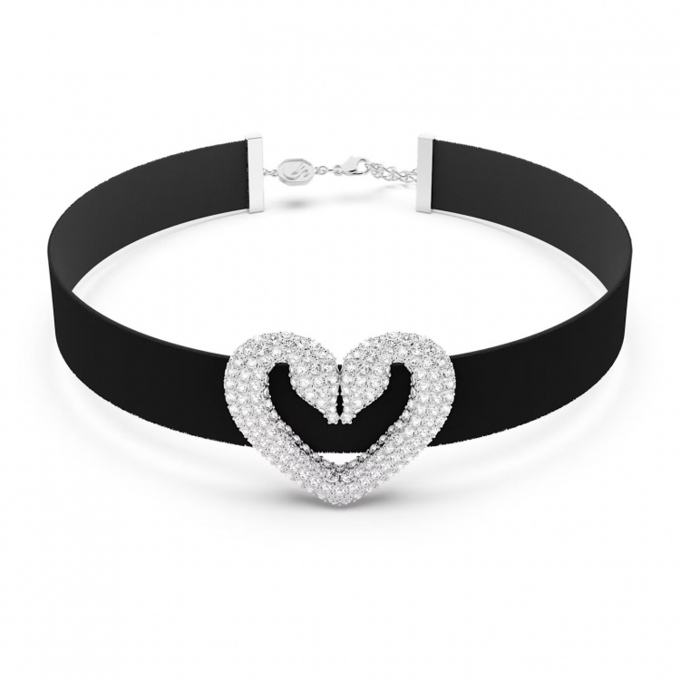 Una Choker, Heart, White, Rhodium plated