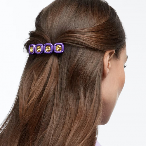Hair clip, Cushion cut, Purple, Gold-tone plated