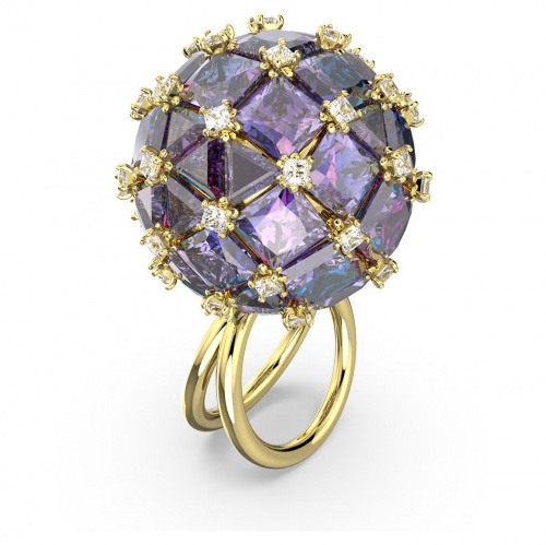 Curiosa cocktail ring, Circle, Blue, Gold-tone plated