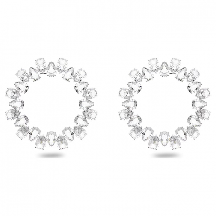 Millenia hoop earrings, Circle, Pear cut, Large, White