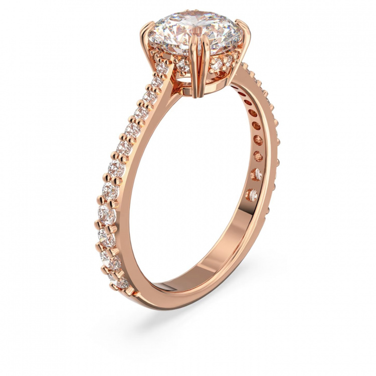 Stilla cocktail ring Round cut, Pavé, White, Rose gold-tone plated