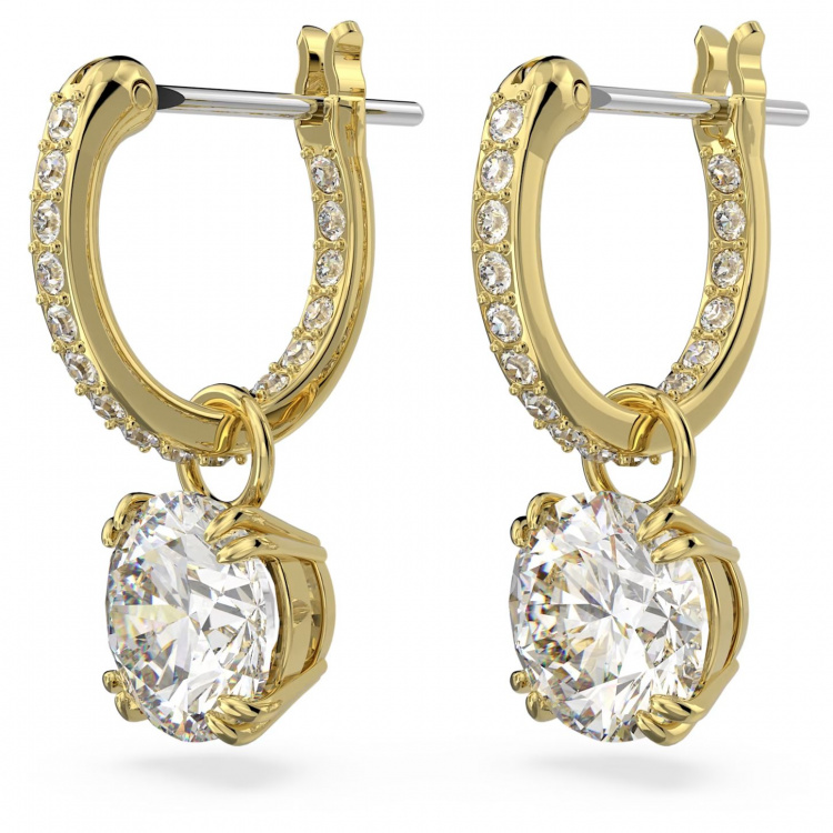Constella drop earrings, Round cut, White, Gold-tone plated