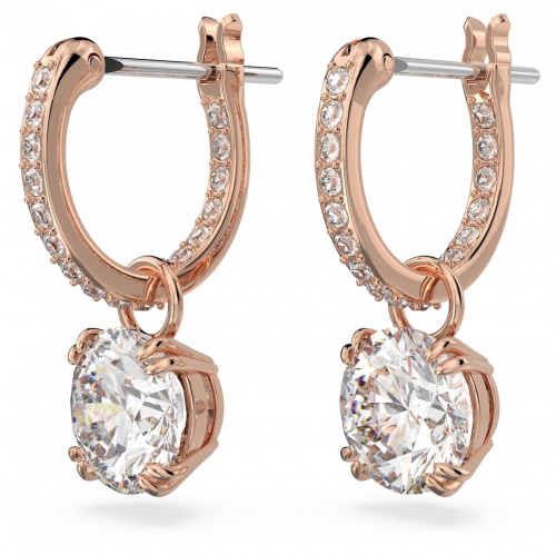 Constella drop earrings, Round cut, White, Rose gold-tone