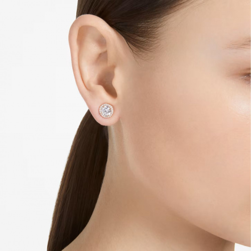 Constella stud earrings, Round cut, Pavé, White, Rose