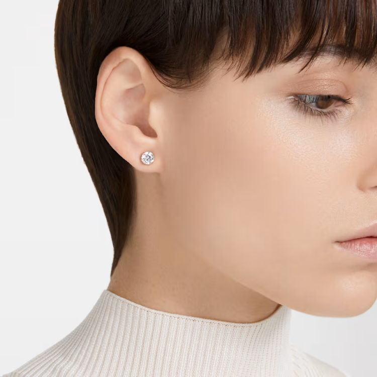 Stilla stud earrings Round cut, White, Rose gold-tone plated