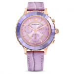 Octea Lux Chrono watch, Leather strap, Purple, Rose gold