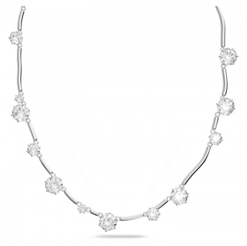 Constella necklace, Mixed round cuts, White, Rhodium plated