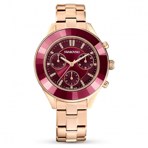 Octea Lux Sport watch, Metal bracelet, Red, Rose gold-tone