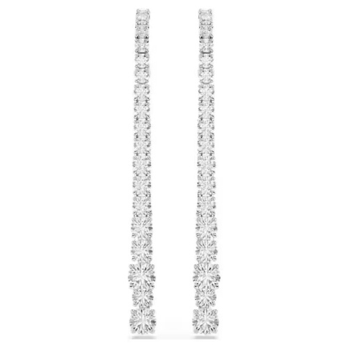 Matrix drop earrings Gradient of round cuts, White, Rhodium plated