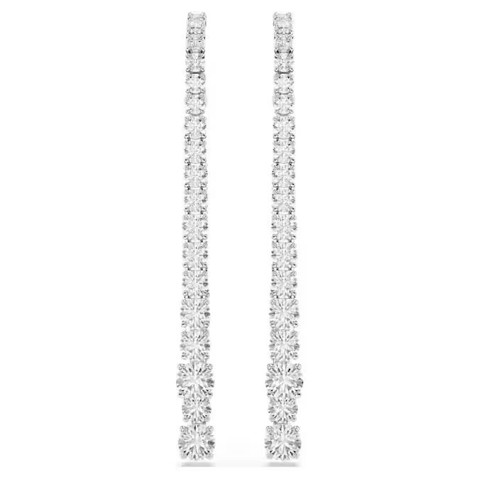 Matrix drop earrings Gradient of round cuts, White, Rhodium plated