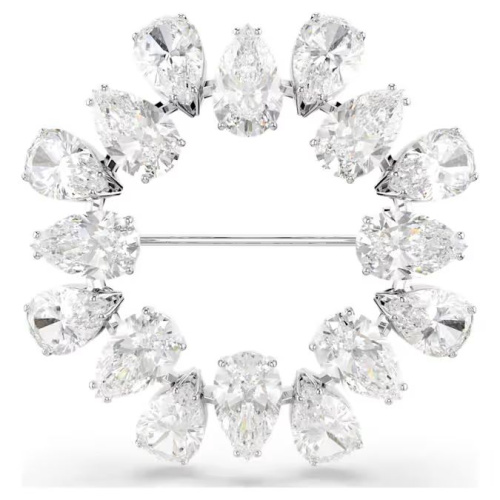 Matrix brooch Pear cut, White, Rhodium plated