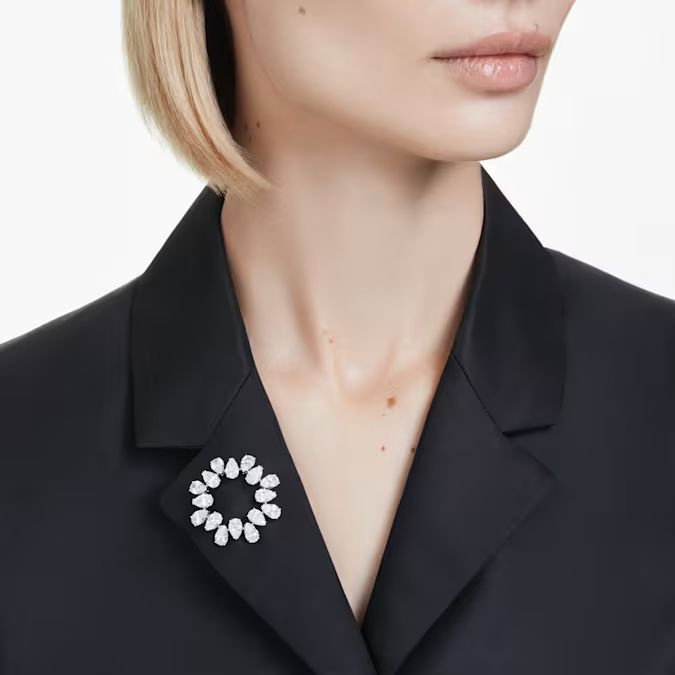 Matrix brooch Pear cut, White, Rhodium plated