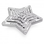 Stella ring, Star, Large, White, Rhodium plated