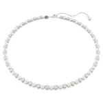 Matrix Tennis necklace Crystal pearl, Round cut, White, Rhodium plated