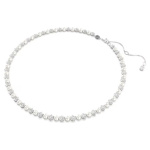 Matrix Tennis necklace Crystal pearl, Round cut, White, Rhodium plated