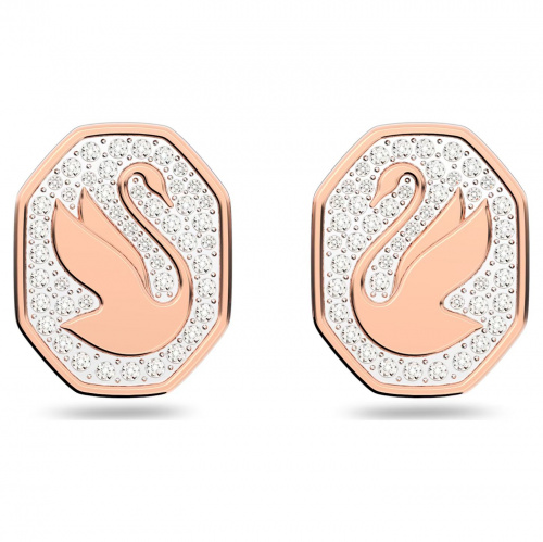 Signum stud earrings, Swan, White, Rose gold-tone plated