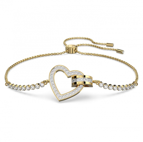 Lovely bracelet, Heart, White, Gold-tone plated