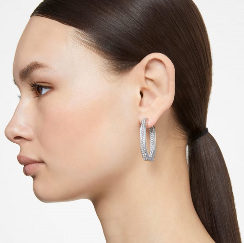Dextera hoop earrings, Octagon, Pavé, Large, White