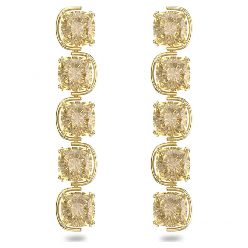 Harmonia drop earrings, Cushion cut, Gold-tone plated