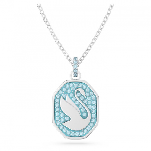 Signum pendant, Swan, Blue, Rhodium plated