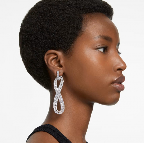 Hyperbola clip earrings, White, Rhodium plated