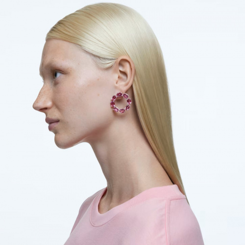 Millenia hoop earrings, Circle, Octagon cut, Pink, Rhodium