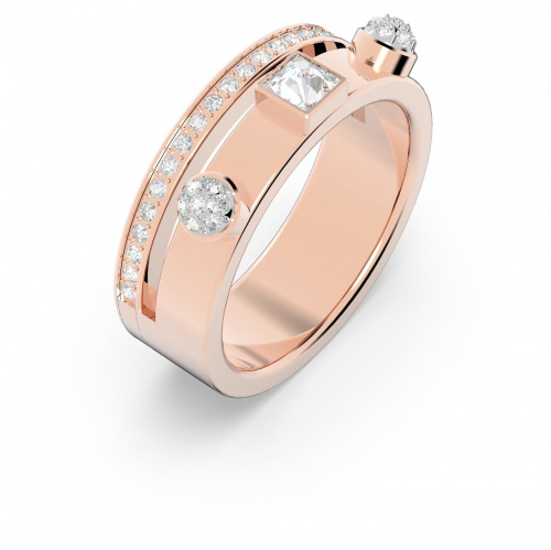 Thrilling ring, White, Rose gold-tone plated