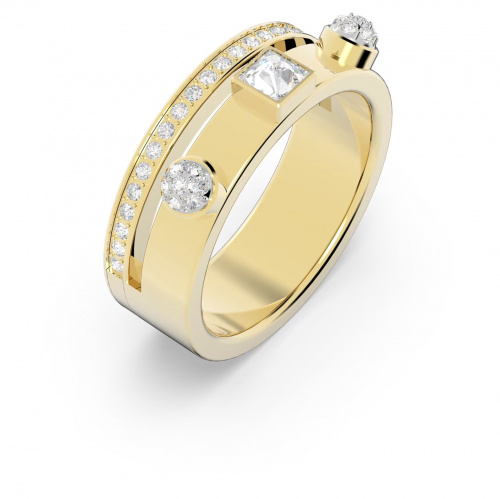 Thrilling ring, White, Gold-tone plated