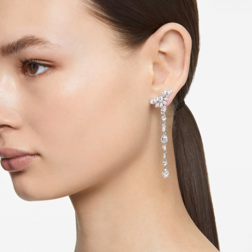 Gema drop earrings, Asymmetric design, Flower, White