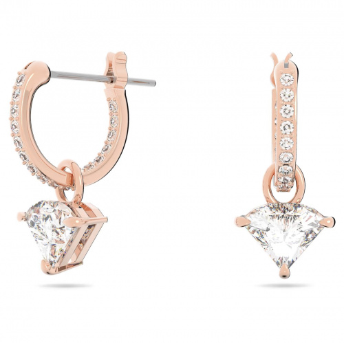 Ortyx drop earrings, Triangle cut, White, Rose gold-tone