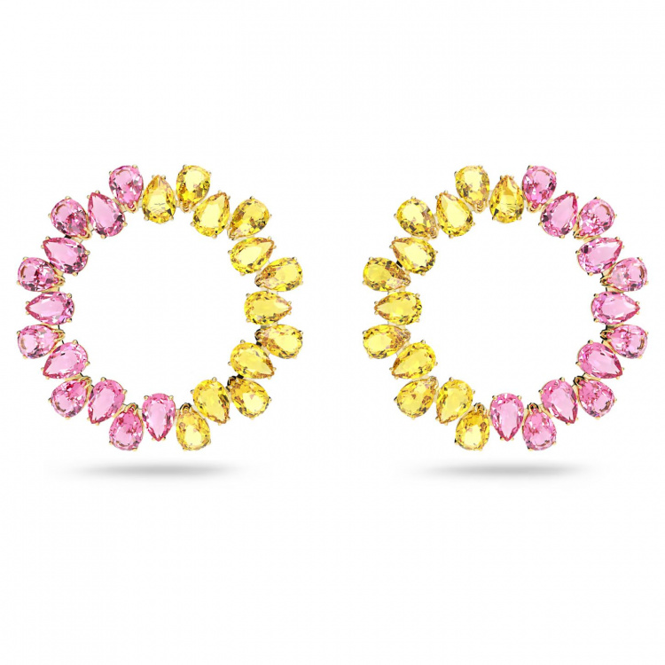 Millenia hoop earrings, Circle, Pear cut, Multicolored, Gold