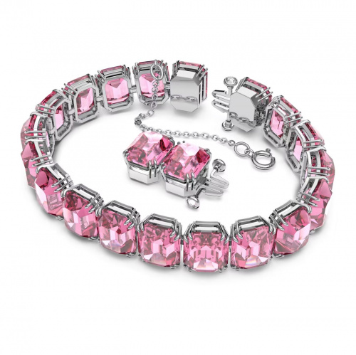 Millenia bracelet, Octagon cut, Pink, Rhodium plated