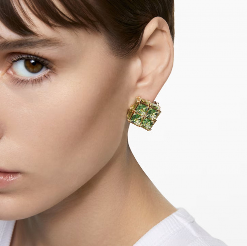 Curiosa stud earring, Single, Green, Gold-tone plated