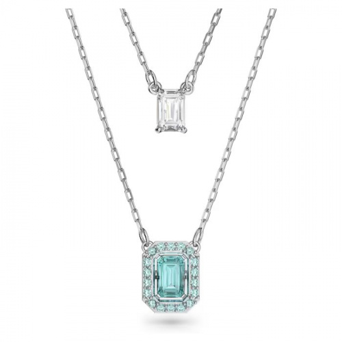 Millenia layered necklace Octagon cut, Blue, Rhodium plated