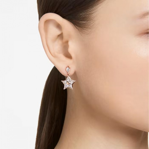 Stella drop earrings Kite cut, Star, White, Rose gold-tone plated