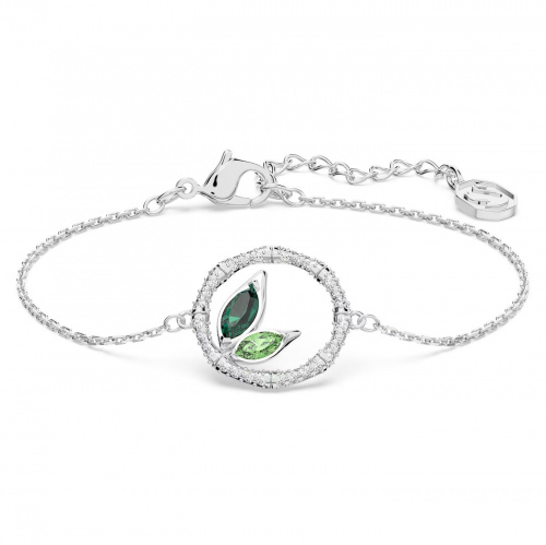 Dellium bracelet, Bamboo, Green, Rhodium plated