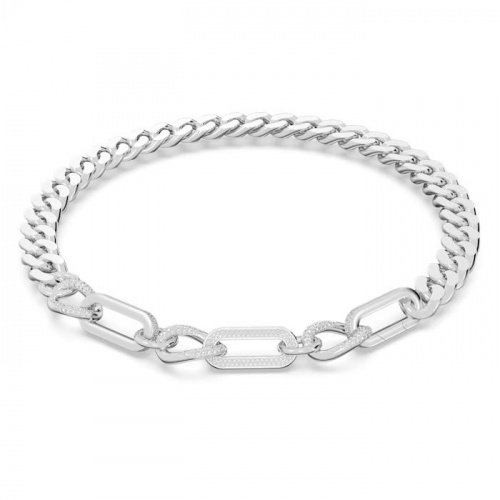 Dextera necklace Statement, Mixed links, White, Rhodium plated