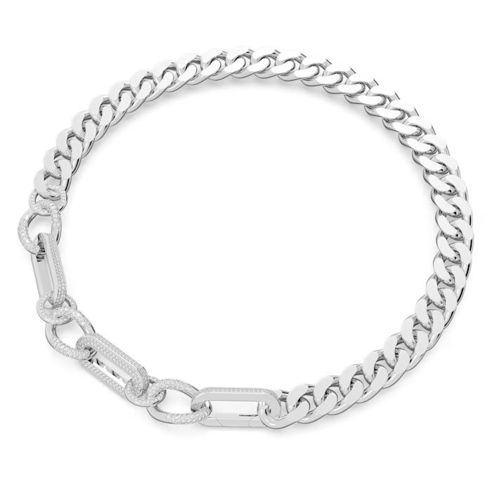 Dextera necklace Statement, Mixed links, White, Rhodium plated