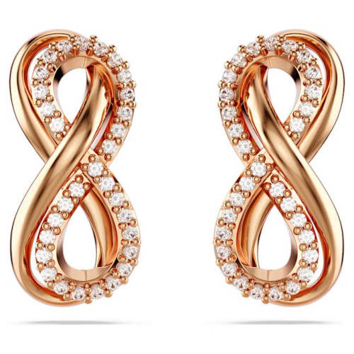 Hyperbola stud earrings Infinity, White, Rose gold-tone plated