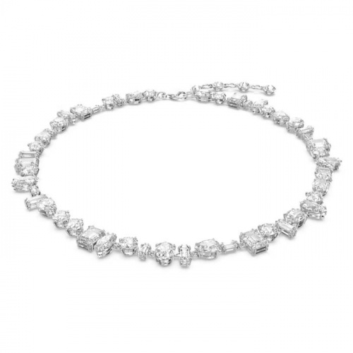 Gema necklace Mixed cuts, White, Rhodium plated