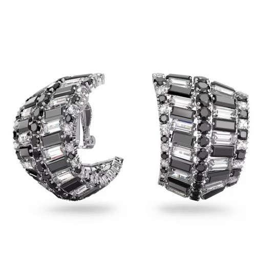 Hyperbola clip earrings Mixed cuts, Black, Rhodium plated