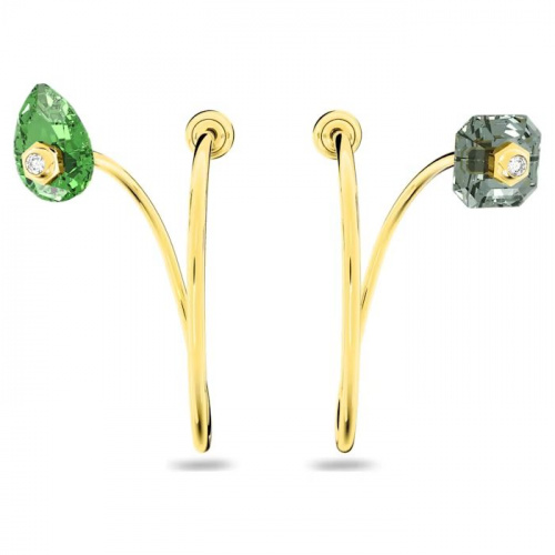 Numina drop earrings Asymmetrical design, Mixed cuts, Long, Multicolored, Gold-tone plated