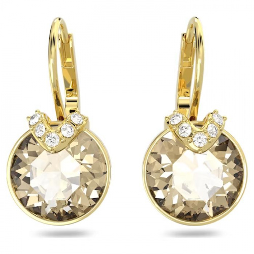 Bella V drop earrings Round cut, Gold tone, Gold-tone plated