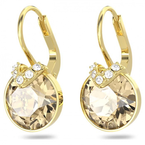 Bella V drop earrings Round cut, Gold tone, Gold-tone plated