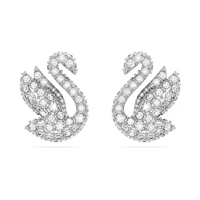 Swarovski Iconic Swan stud earrings Swan, White, Rhodium plated