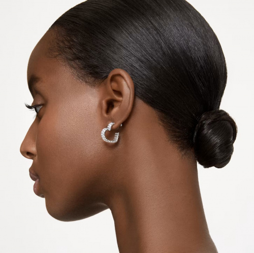 Matrix hoop earrings Heart, Small, White, Rhodium plated