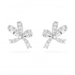 Volta stud earrings Bow, Small, White, Rhodium plated