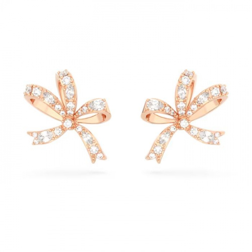 Volta stud earrings Bow, Small, White, Rose gold-tone plated