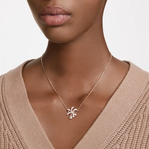 Volta necklace Bow, Small, White, Rose gold-tone plated